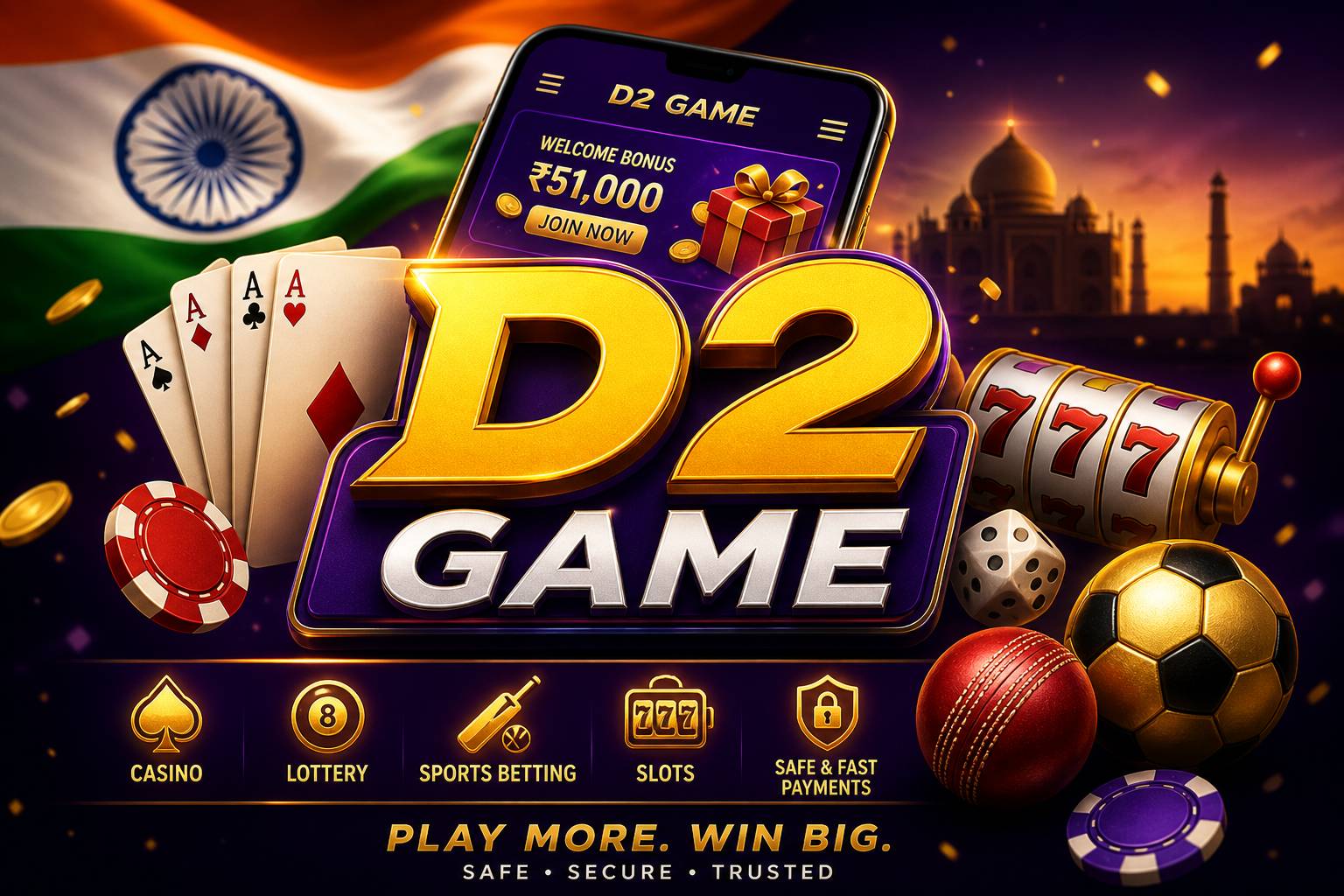 D2 Game India mobile gaming homepage